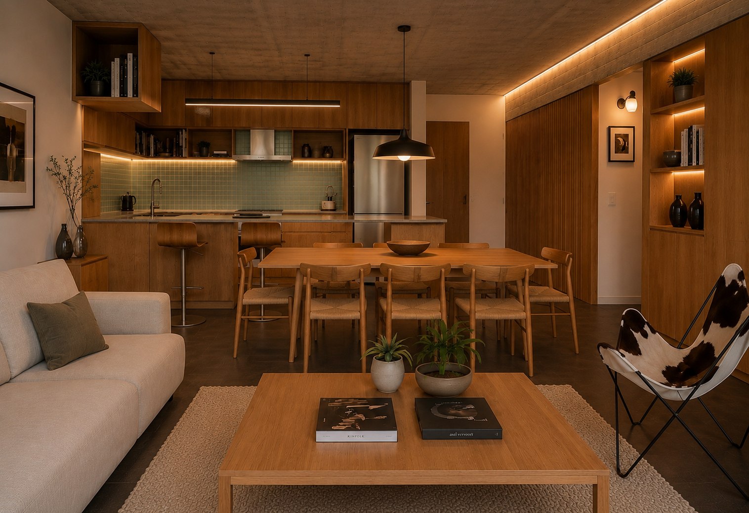 Living comedor con cocina integrada
